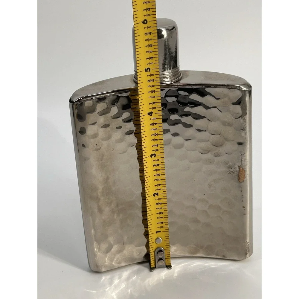 Vintage 1940's Hammered Metal Hip Flask 8 oz Tin‎ Lined Made in West Germany